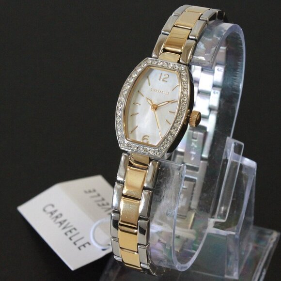 Caravelle Ladies Classic Dress Watch By Bulova Mother Of Pearl With Crystals - Picture 4 of 13